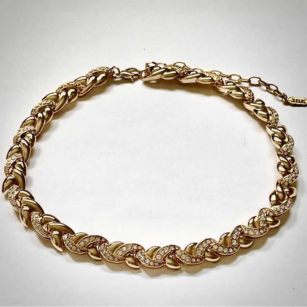 Jackie Kennedy Gold & Pave Crystal Necklace & Bracelet 2 Piece Set Signed JBK